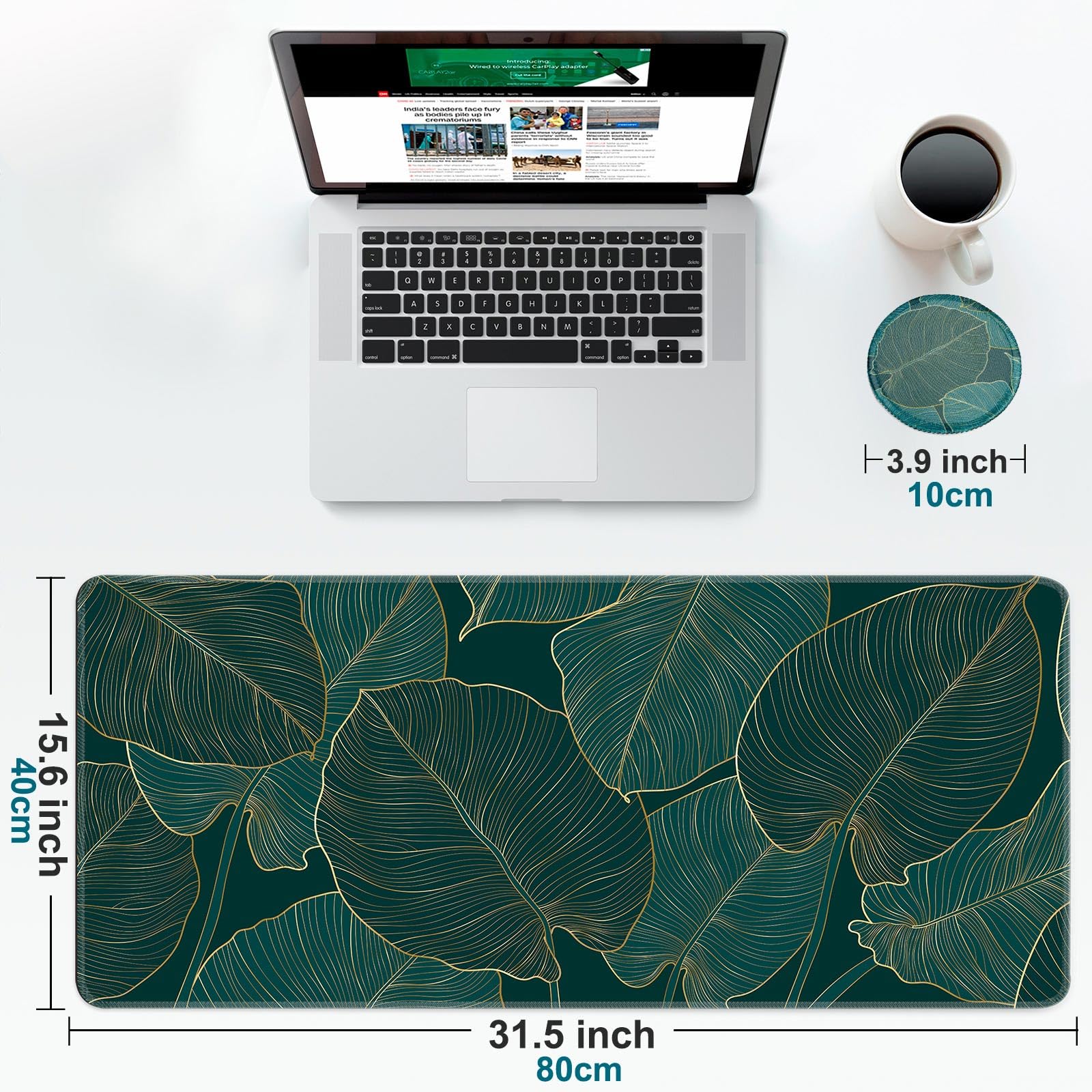 Large Gaming Mouse Pad with Coaster,Desk Matt for Desktop,Desk Mat-Green