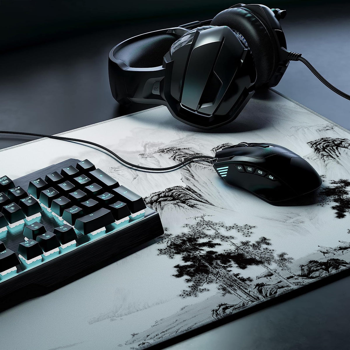 LL-COEUR Pattern Extended Gamer Mousepad 27.5x11.8x0.12inch, Desk Topper Mat with Non-Slip Base for