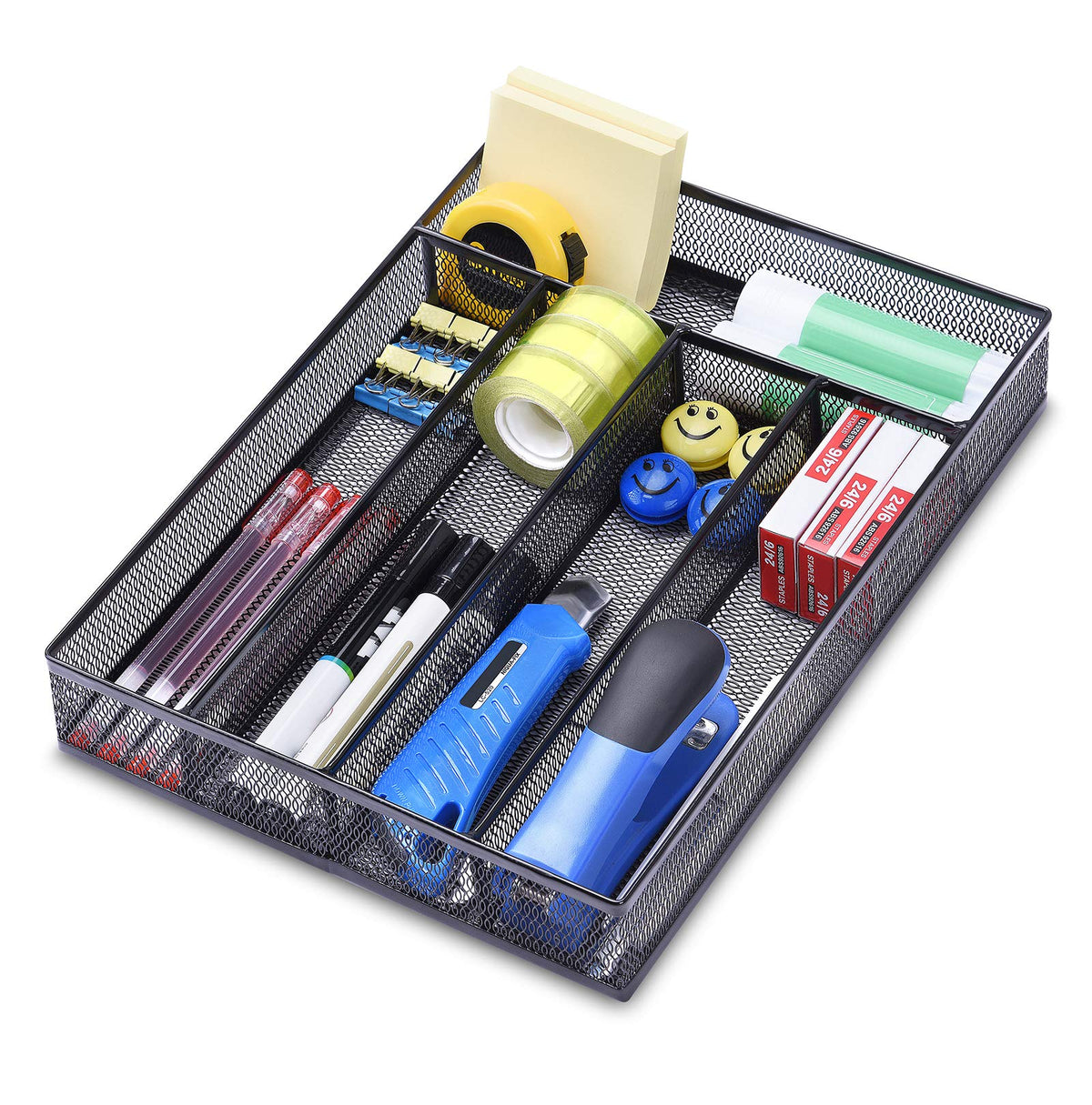 WuGeShop Office Desk Drawer Organizer, 5 Compartments Mesh Drawer Organizer Tray for Storage Art