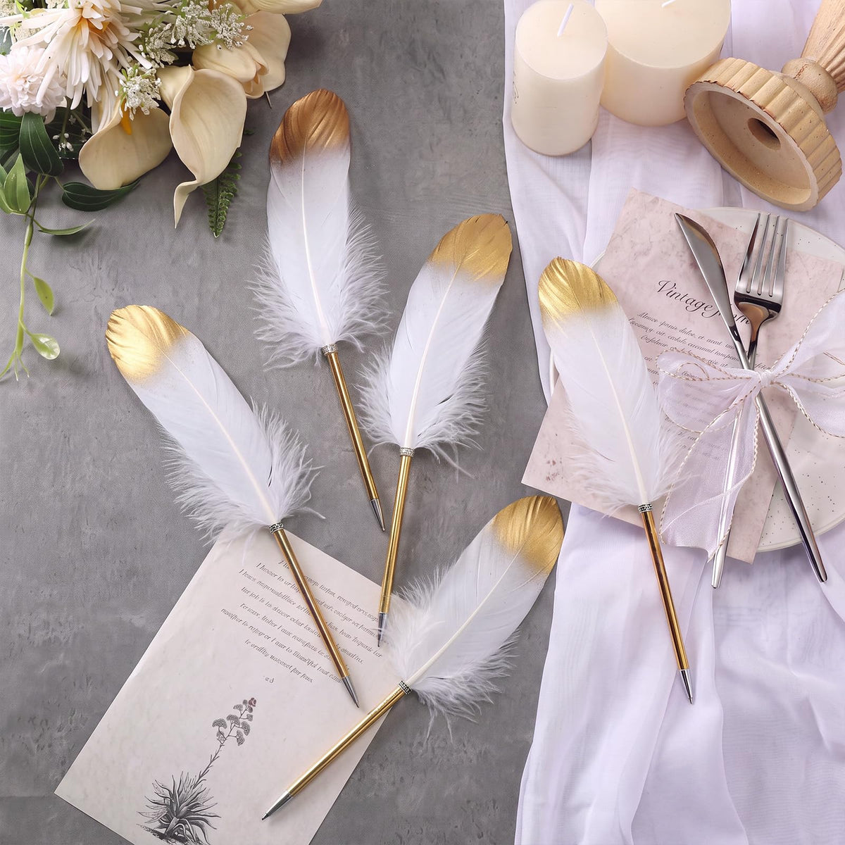 Chivao Feather Pens, White, 40 Pcs