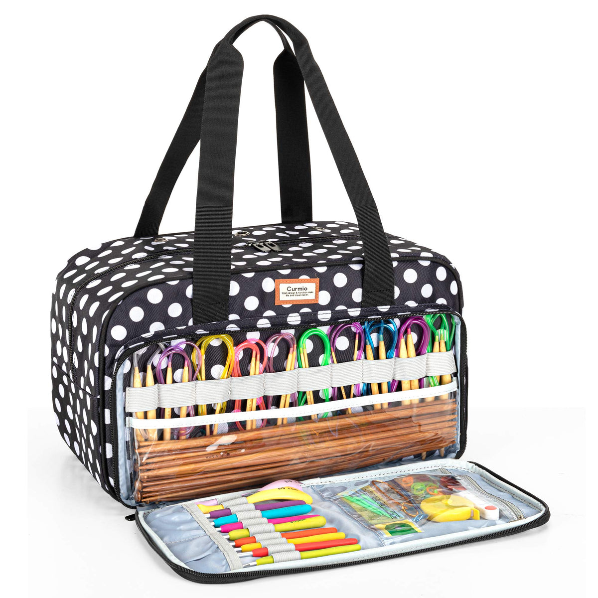 CURMIO Yarn Storage Bag for Crochet Hooks, Knitting Project, Dots