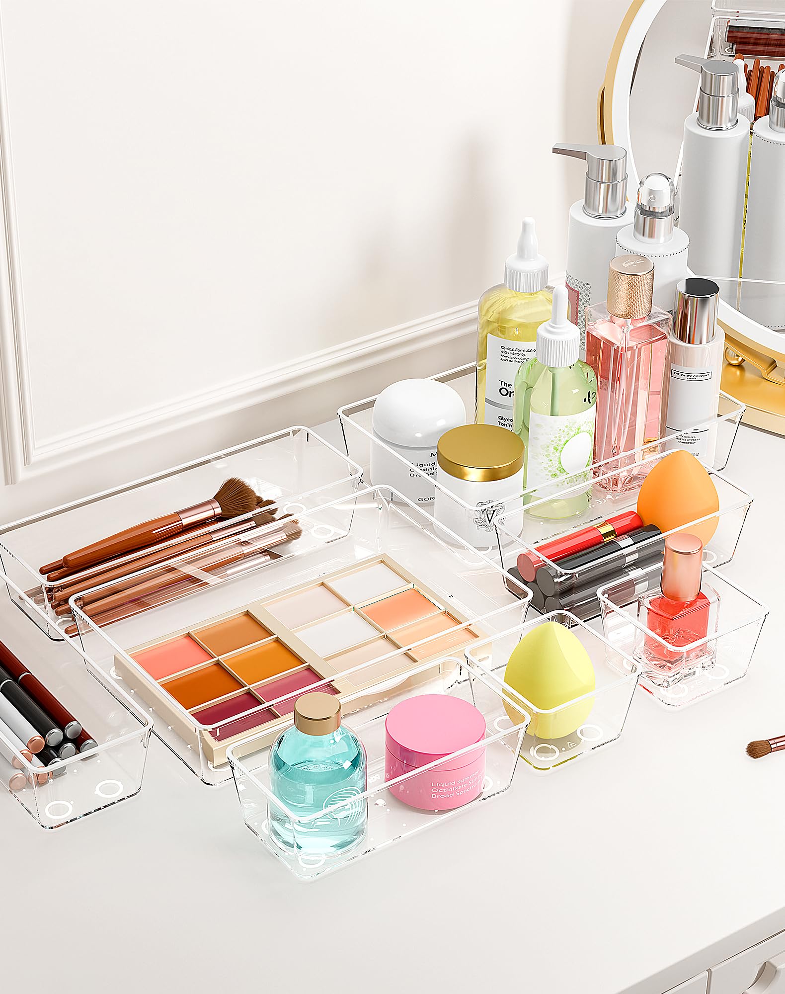 VEXTHYX 55Pcs Clear Plastic Drawer Organizers Set, 4size makeup drawer organizer trays for