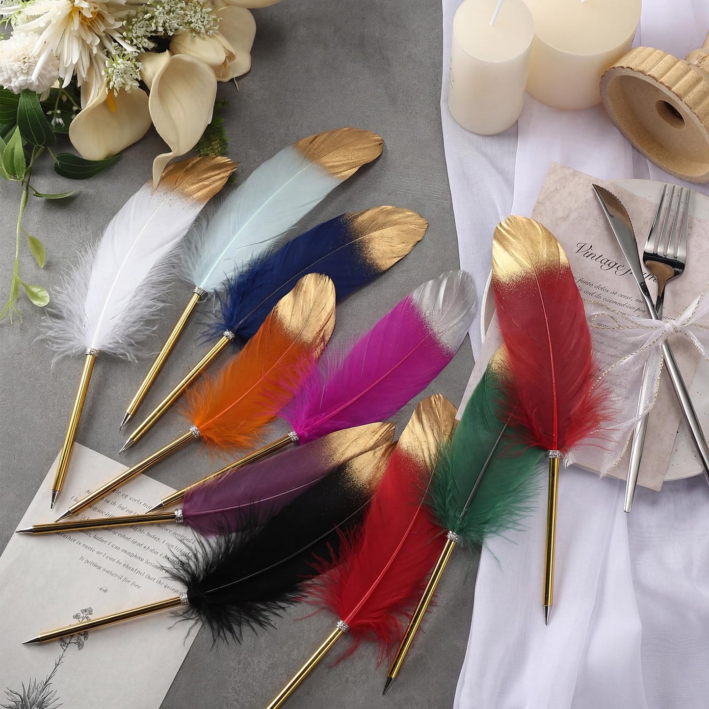 Chivao Feather Pens, Multi Colors, 100 Pcs