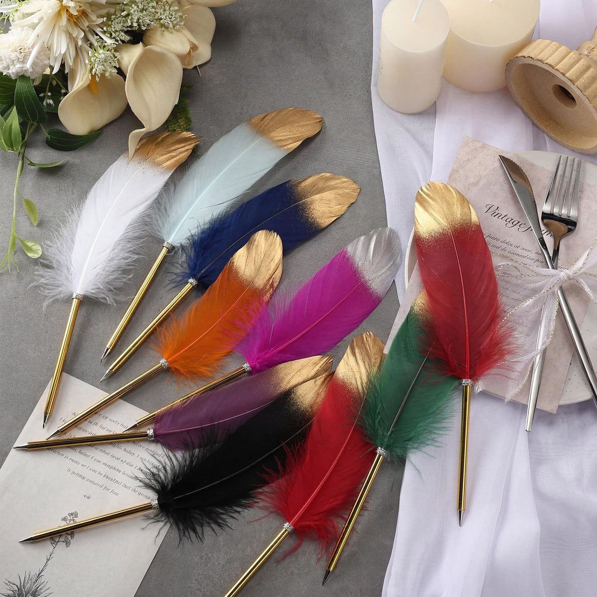 Chivao Feather Pens, Multi Colors, 100 Pcs