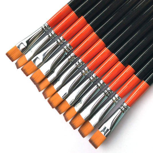 1/2 Inch Flat Bright Paint Brush Set of 12, Premium Taklon Synthetic Hair