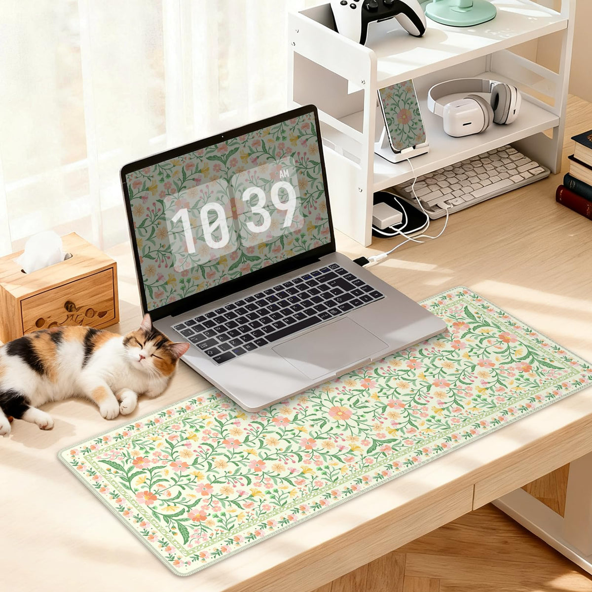 TOXXU Floral Large Gaming Mouse Pad with 3mm Anti-Slip Base (Cute Extended XL Large Mousepad Matt)