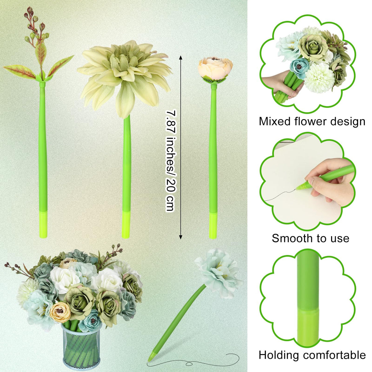 BBTO 24 Pcs First Day Flower Pen Ballpoint with Flower Top, Forest