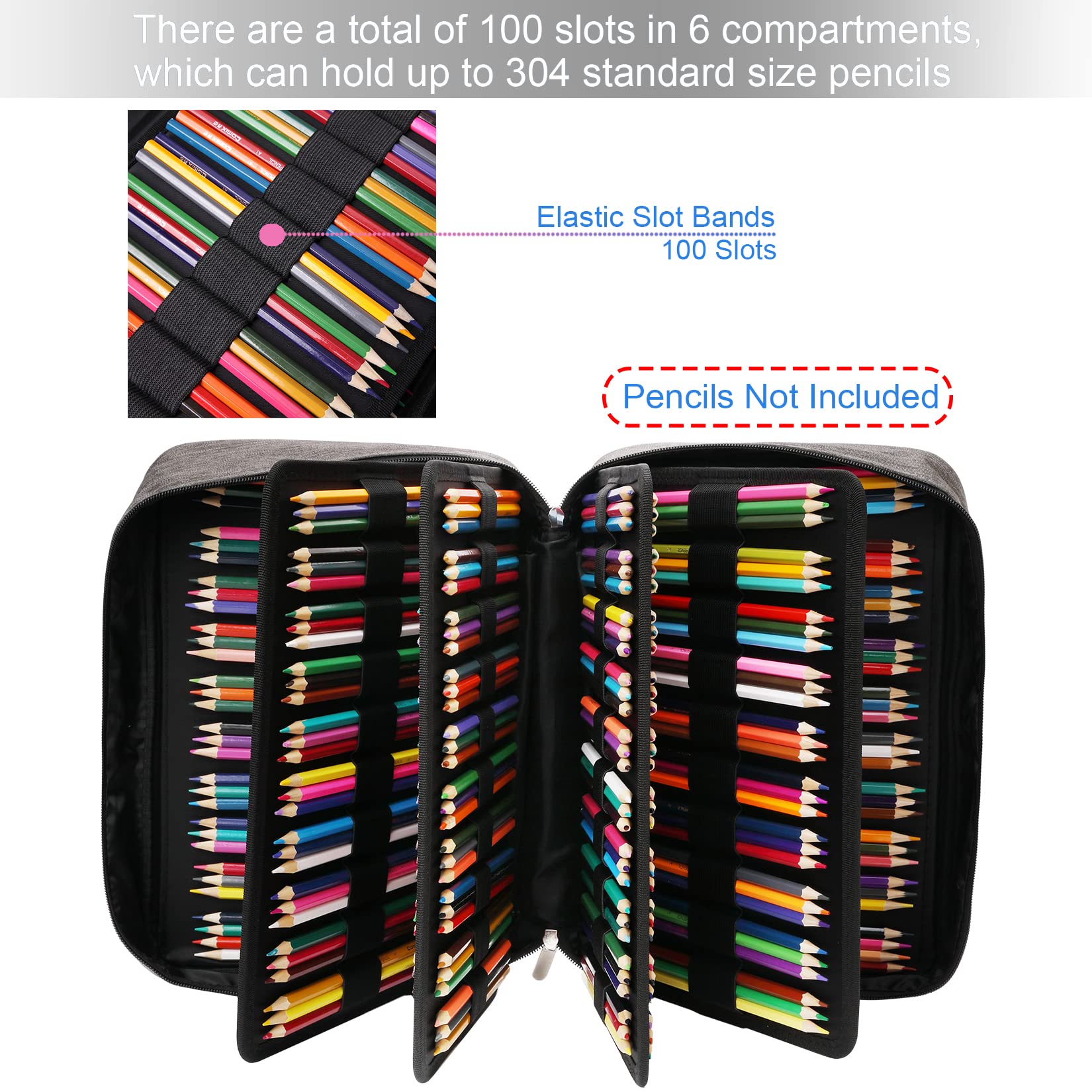 AYVANBER Big Capacity Colored Pencil Case Organizer 304 Slots Pen Holder Waterproof Storage Pouch