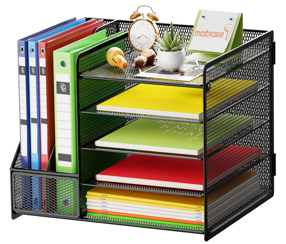 Marbrasse Desk Organizer with File Holder, 5-Tier Paper Letter Tray Organizer, Mesh Desk Organizers