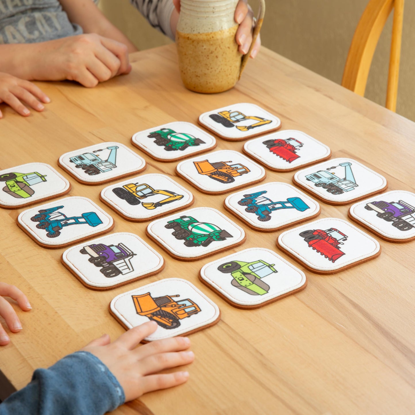 Felt Construction Matching Game for Toddlers – Truck Memory Game & Flash Cards – Soft and Safe for