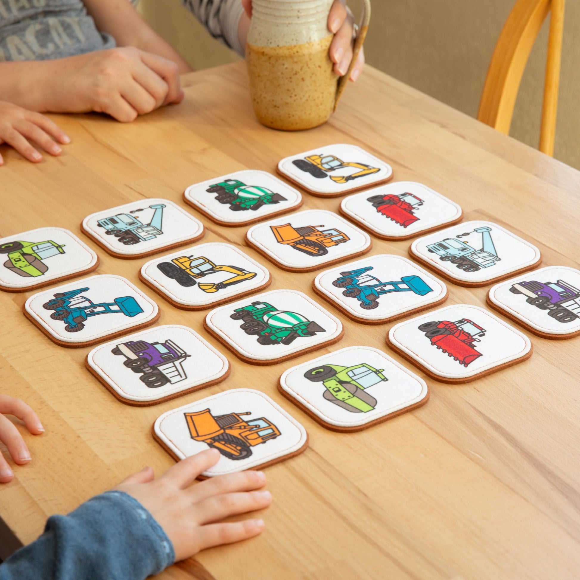 Felt Construction Matching Game for Toddlers – Truck Memory Game & Flash Cards – Soft and Safe for