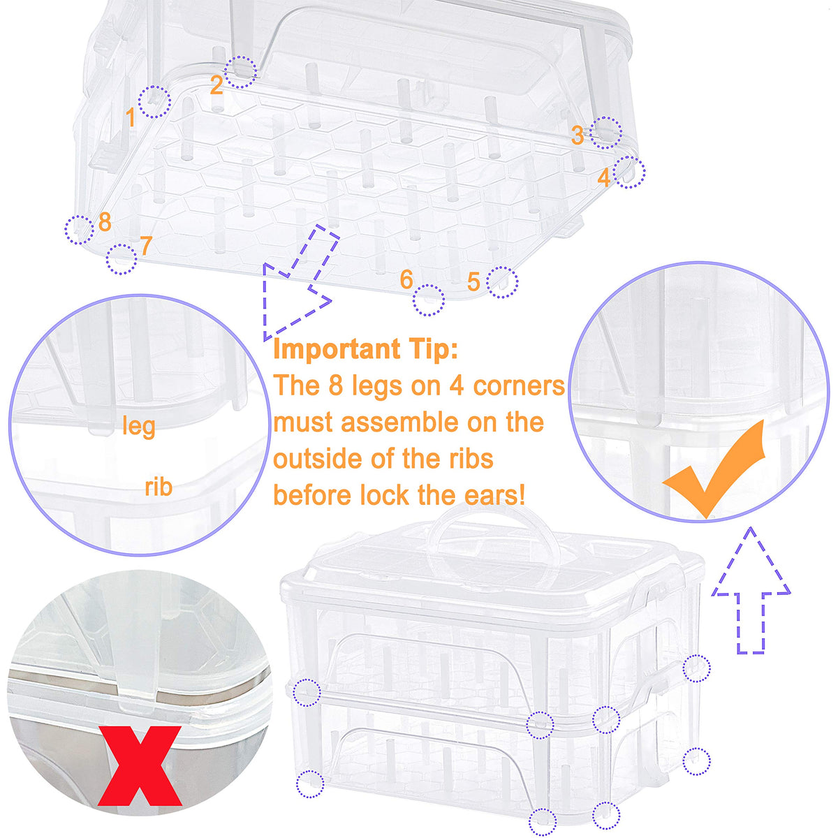 New brothread 2 Layer Stackable Clear Storage Box Organizer