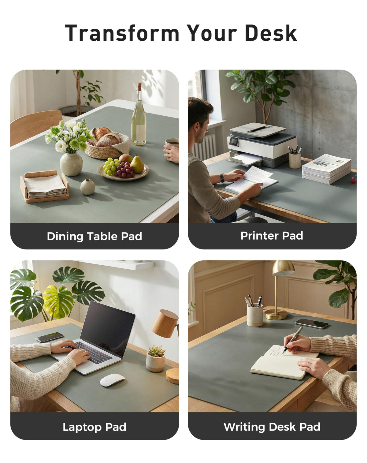 Aothia Faux Leather Desk Mat - Large Mouse Pad, Non-Slip PU Leather Blotter, Waterproof Writing