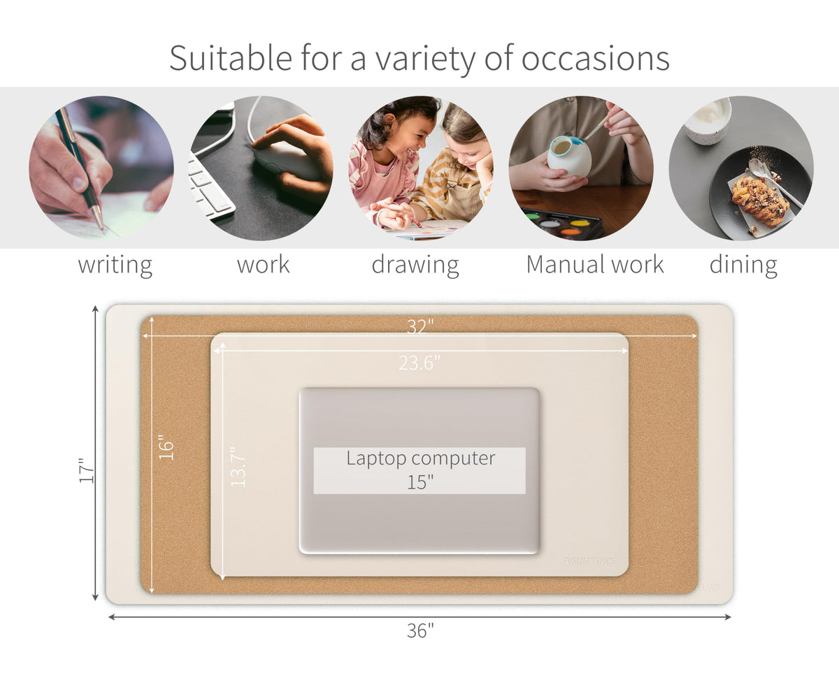 RENMTURE Desk Pad, Cork & PU Leather Desk Mat, Large Mouse pad, Non-Slip Desk Protector and