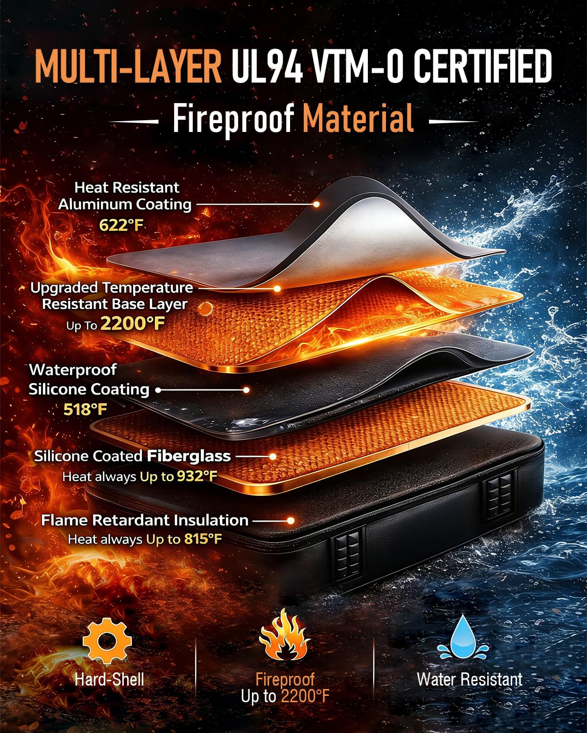 Fireproof Document Box - Hard-Shell Design Waterproof & Fireproof Document Safe with Lock, Fire Box