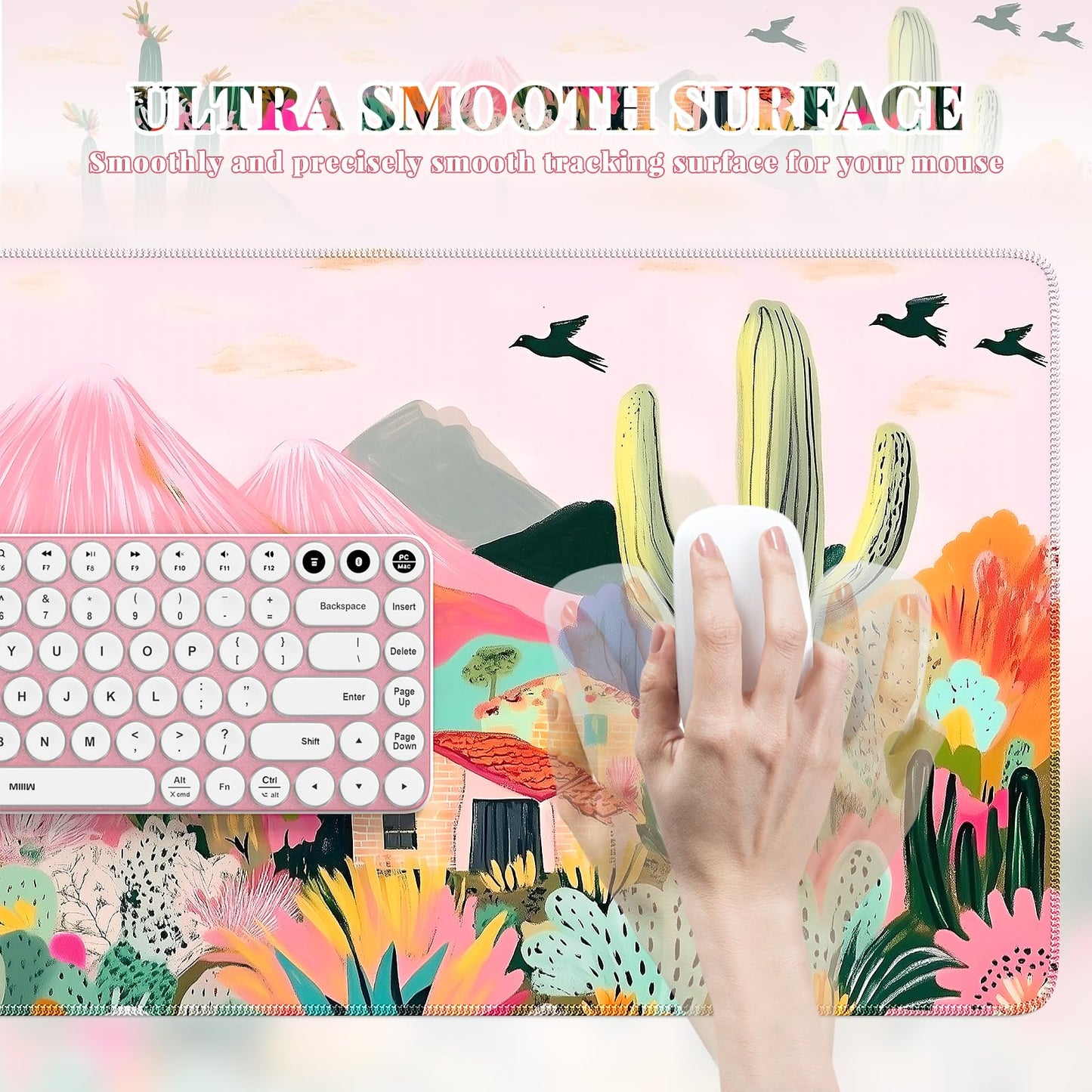 iCasso Desk Mat,Cute Mouse Pad for Desk,35"x16",Home Office, Cactus