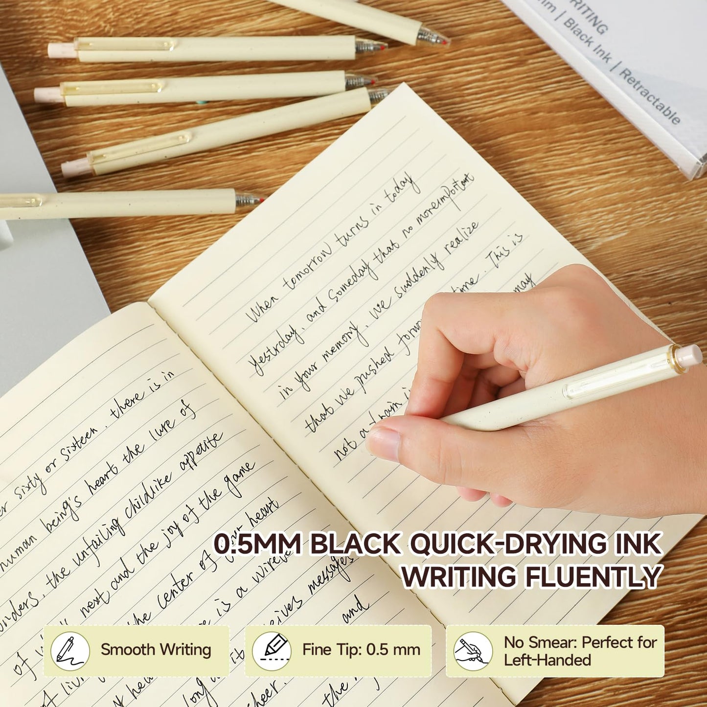 RIANCY Aesthetic pens Black Ink Pens Cream Pen Fine Point Smooth Writing Pens, High-End Series Pens