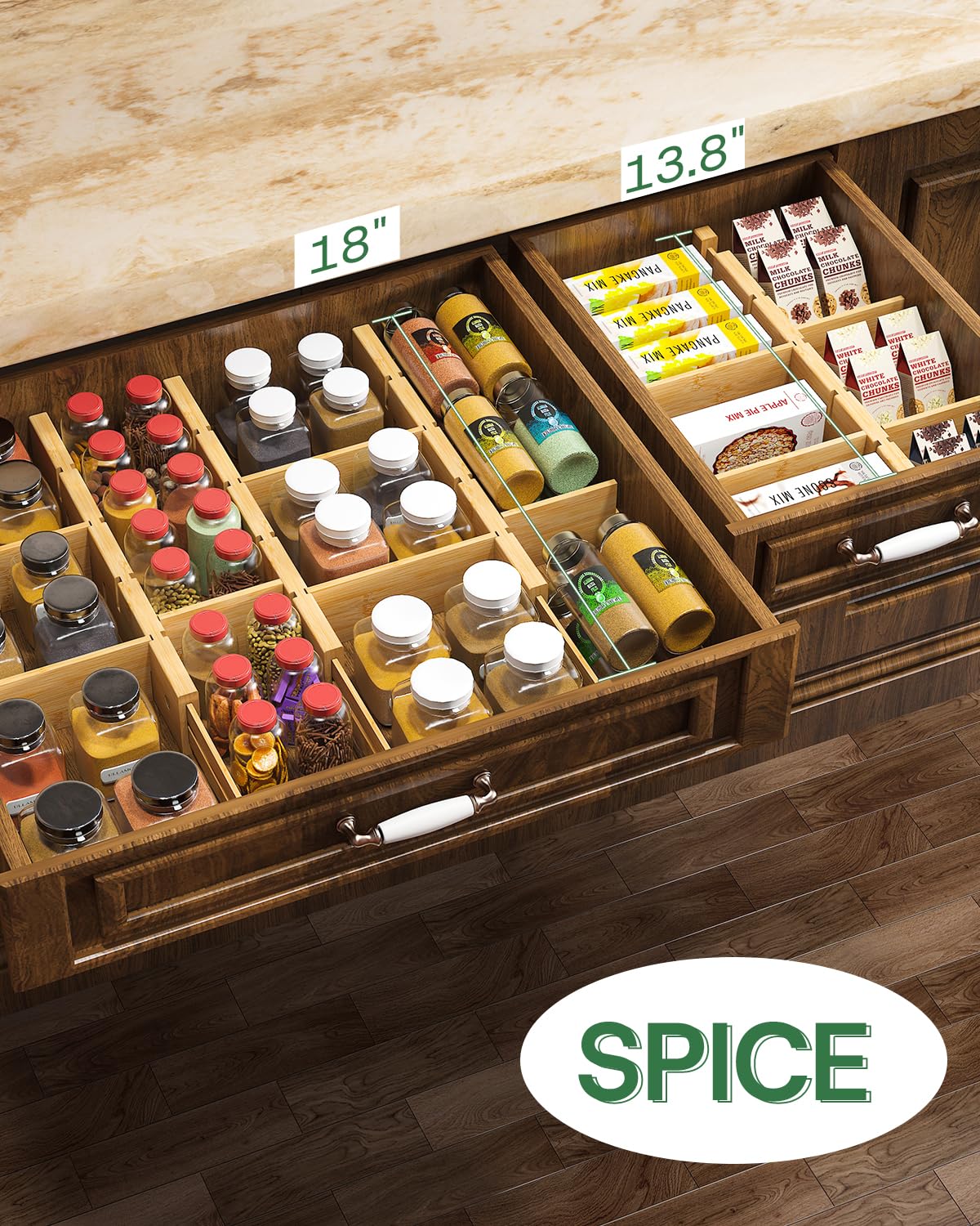 kiplant Bamboo Drawer Dividers - Adjustable Drawer Dividers for Kitchen, Clothes, Closet & Office