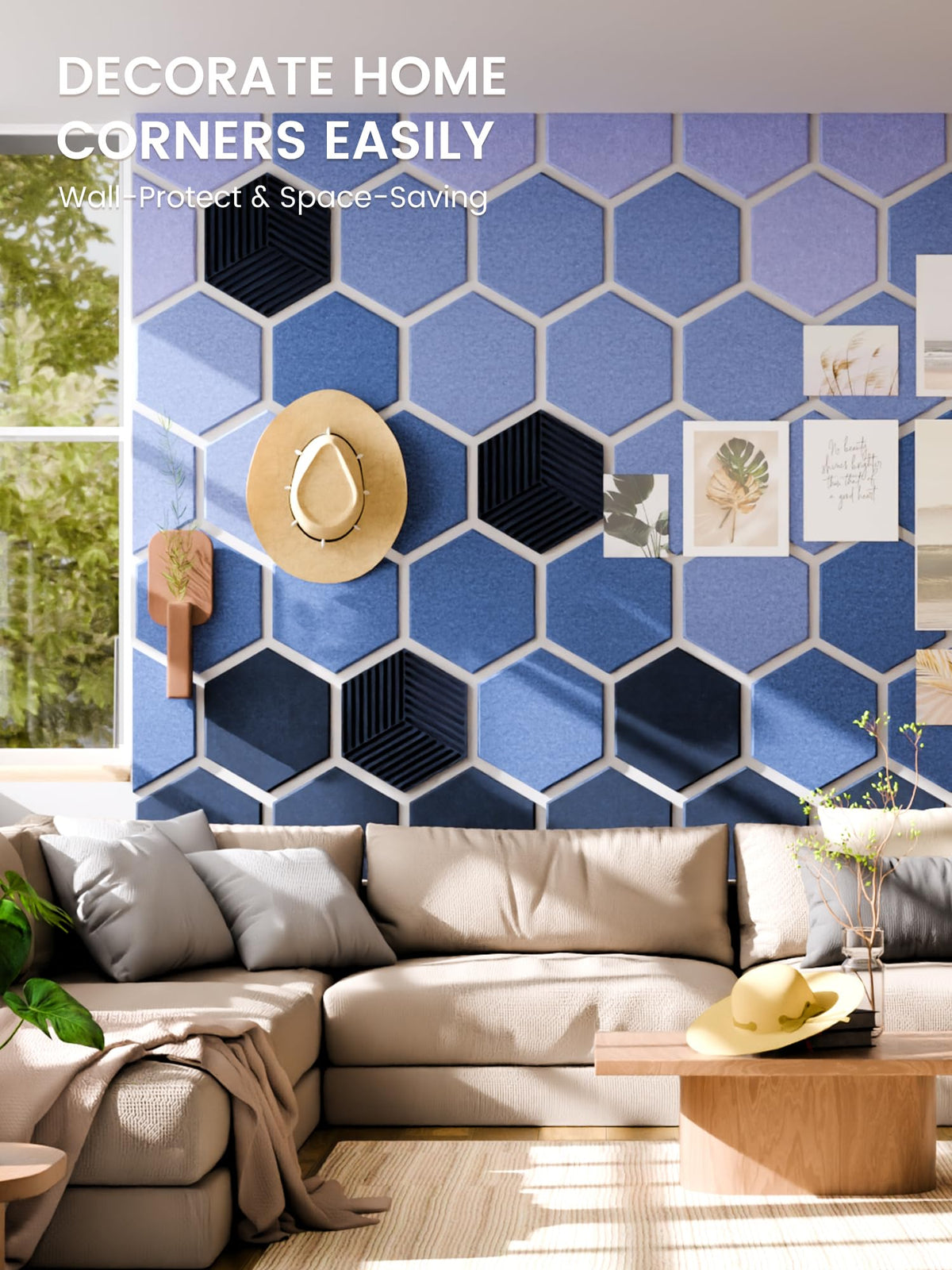 Fluxynara 10-Pack Hexagon Cork Board Alternative, Denim Mist