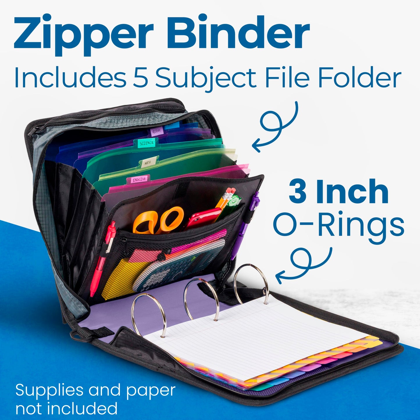 Case-it School Zipper Binder | 3-Inch O-Rings | 600-Sheet | D-146 Lavender