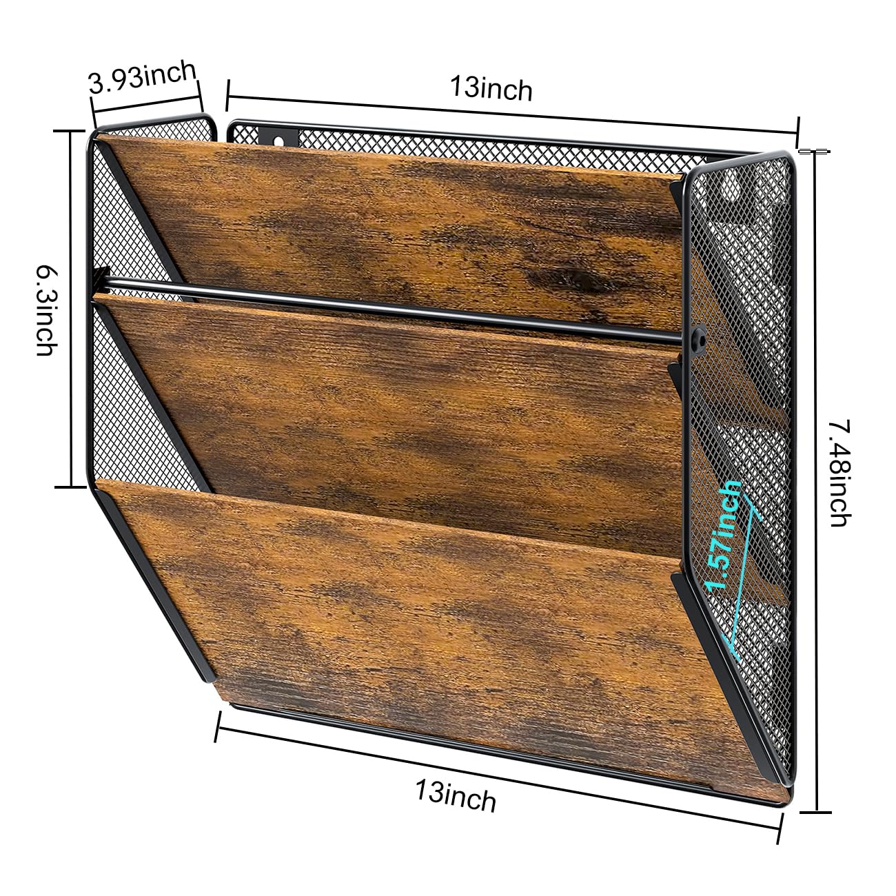 PAG-Mass Wall File Organizer for Office, 3-Tier Rustic Hanging File Holder Wall Storage Rack for