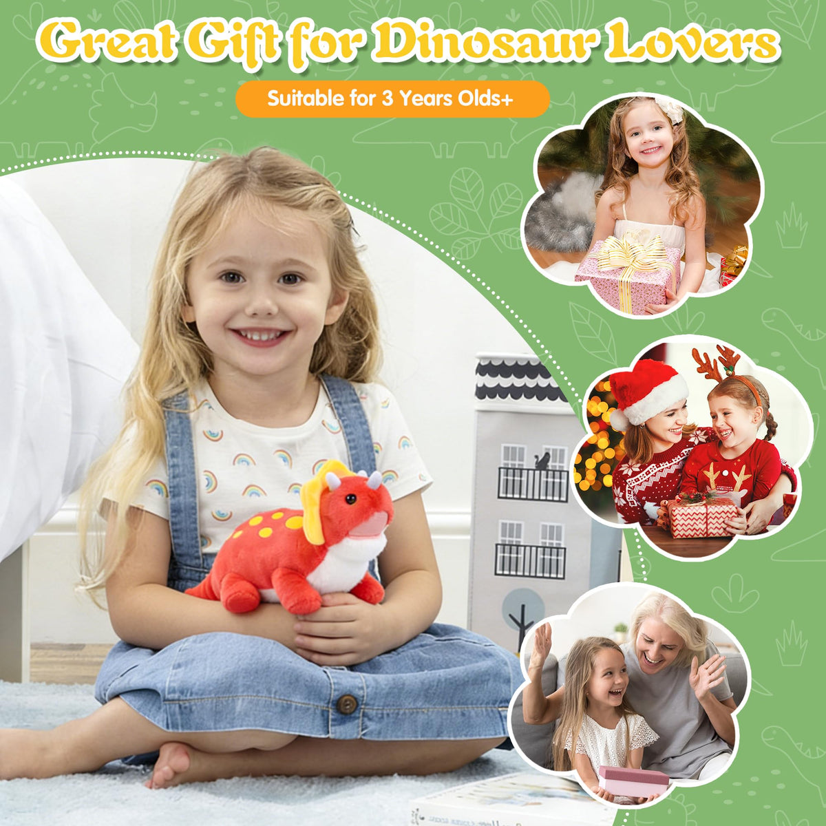 Pencil Case for Kids, BB FUNHOUSE 3D Stuffed Triceratops Plush Pen Pouch Bag Stationery Case School