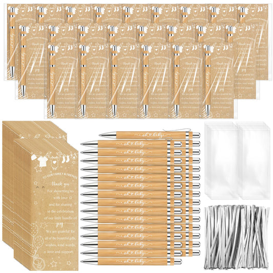 Zhanmai 72 Set Baby Shower Favors Bamboo Thank You Pens Cards Bags