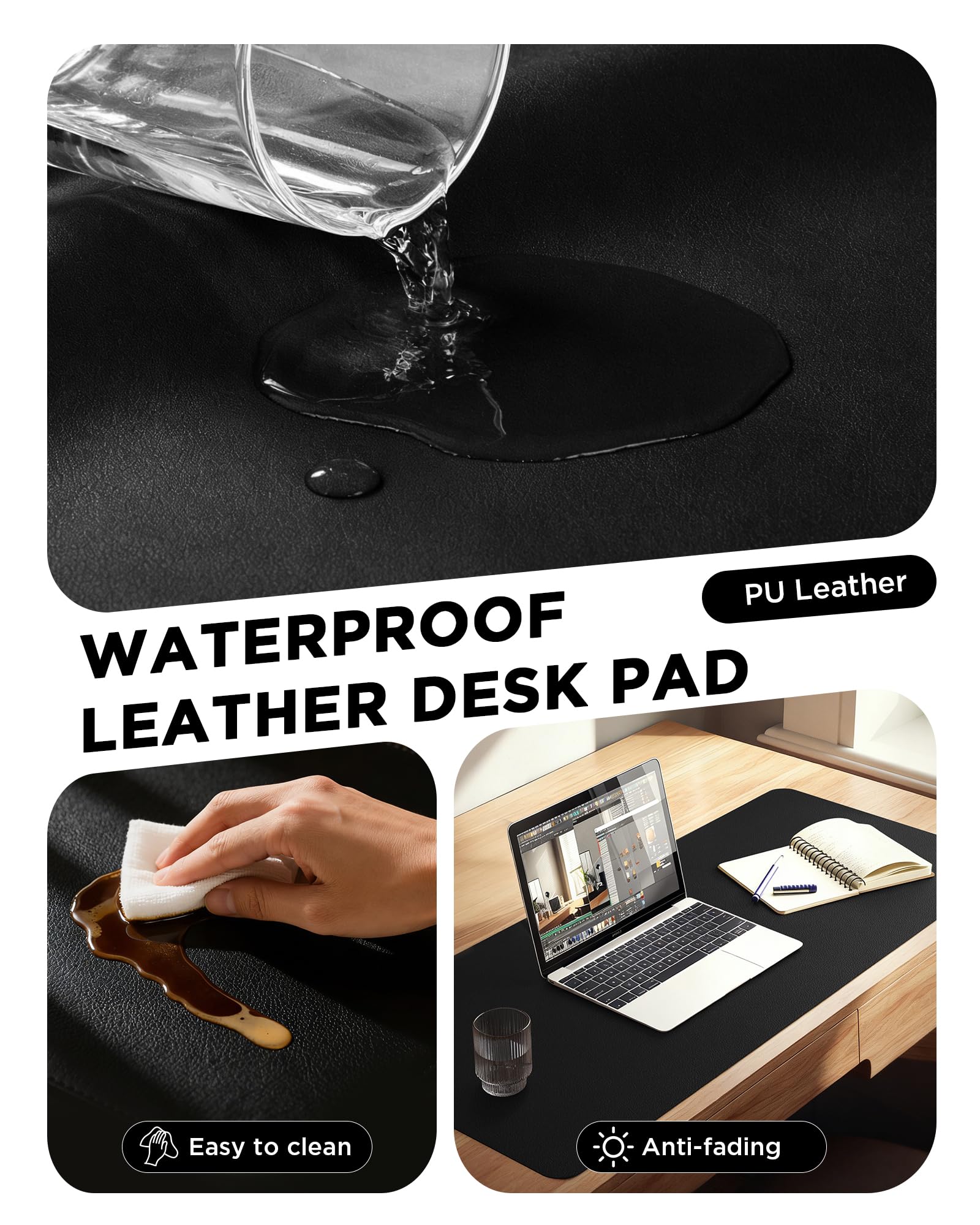 YSAGi 47.2" x 17" Large PU Leather Desk Mat for Keyboard and Mouse - Waterproof Non-Slip Desk Pad
