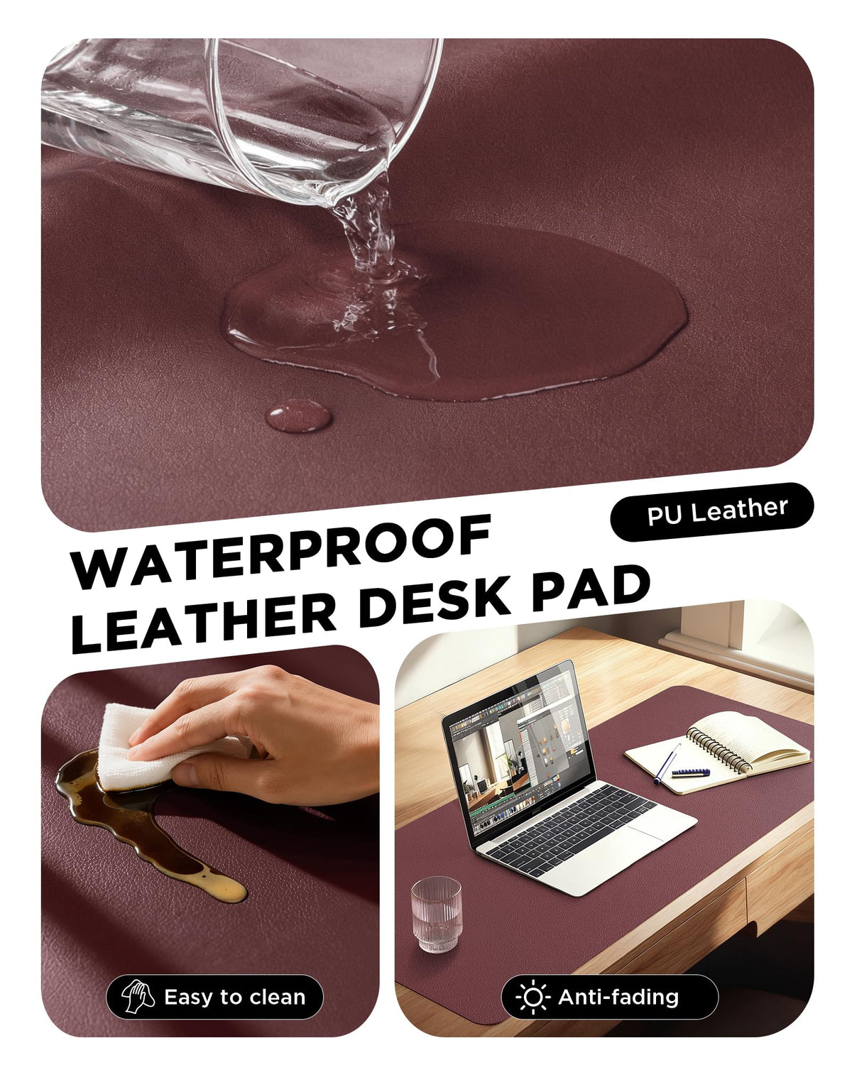 YSAGi 35.4" x 17" Large PU Leather Desk Mat for Keyboard and Mouse - Waterproof Non-Slip Desk Pad
