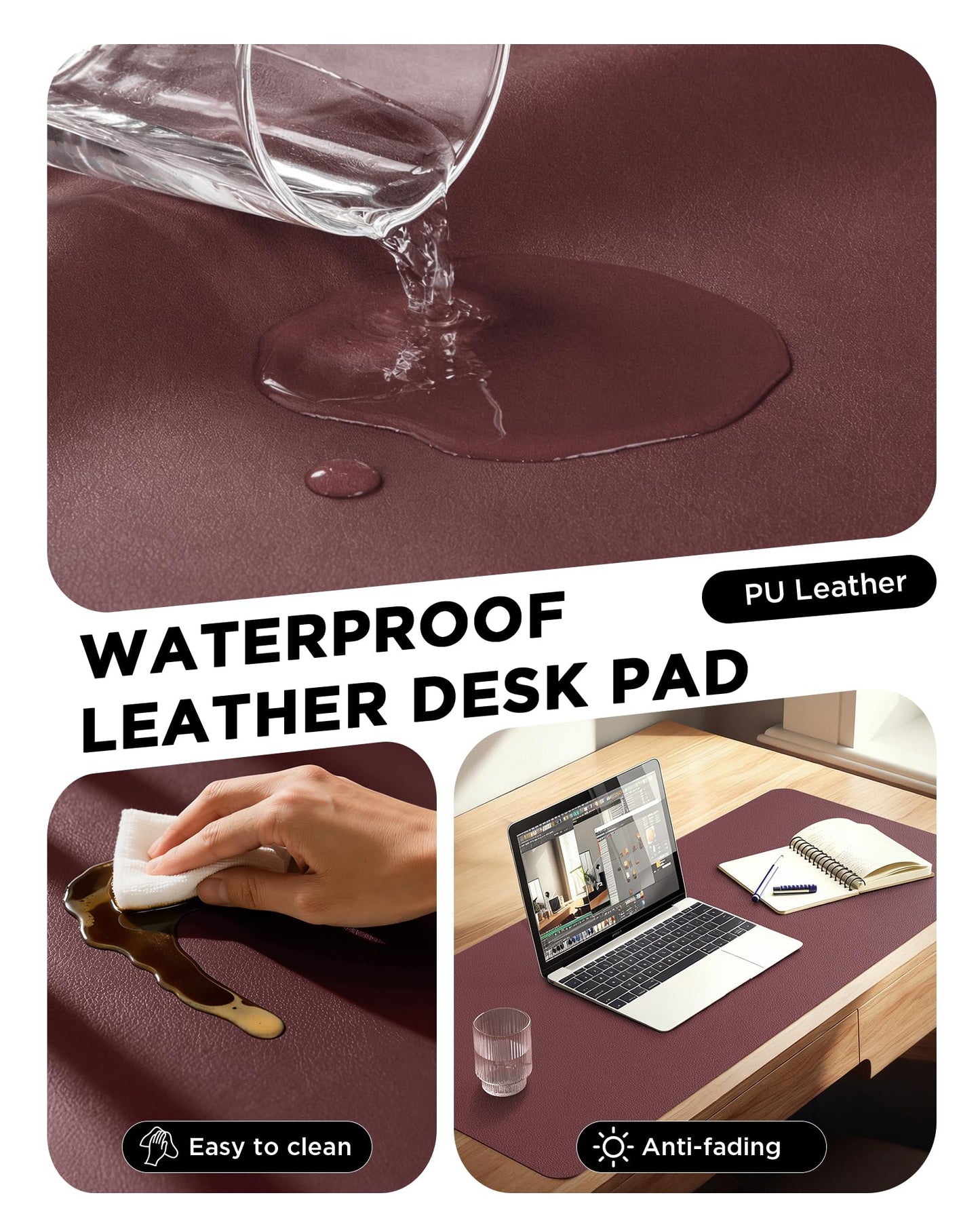 YSAGi 55" x 24" Large PU Leather Desk Mat for Keyboard and Mouse - Waterproof Non-Slip Desk Pad