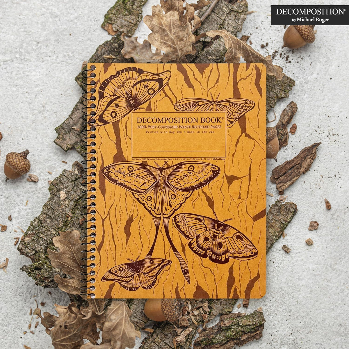 Decomposition Midnight Moths College Ruled Spiral Notebooks – 9.75 x 7.5 Journal with 160 Lined