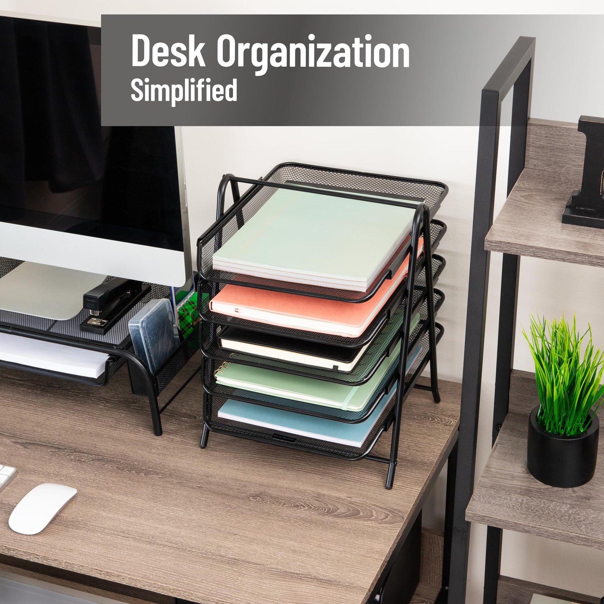 Mind Reader 5-Tier Paper Tray Organizer, Vertical Desktop File Storage Rack, Office, Metal Mesh