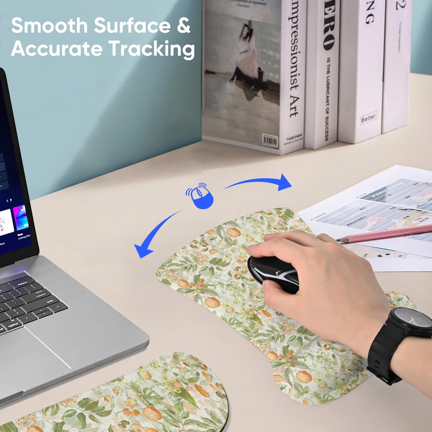 RICHEN Mouse Pad and Keyboard Wrist Rest, 3-in-1 Computer Mousepad and Coaster Set, Non-Slip