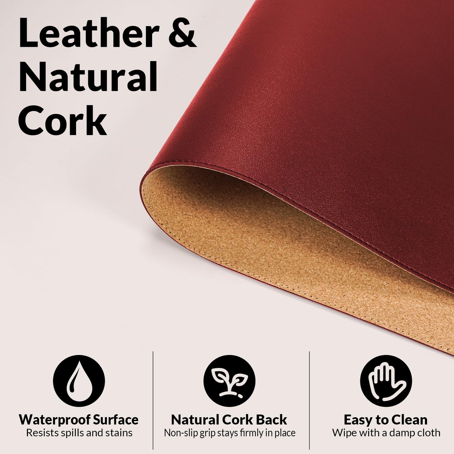 AFIING Cork Desk Mat, 35.4" x 17", Red,Desk pad Protector