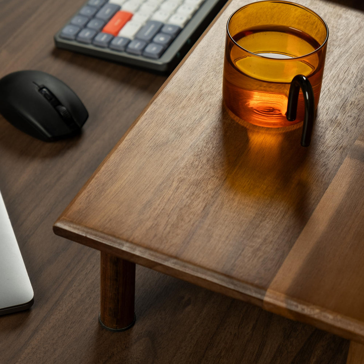 ROCDEER Dual Monitor Stand Riser, Acacia Wood Desktop Shelf with Storage