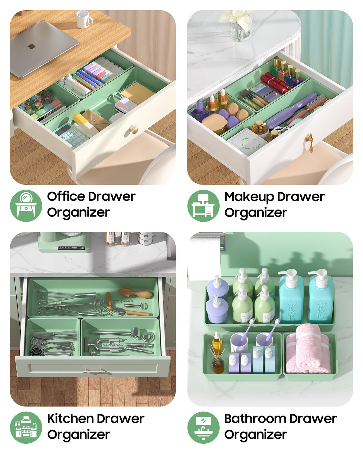 MLIKLU 10 Pack Large Size Plastic Drawer Organizers Set, 3 Sizes Desk Drawer Organizer Trays