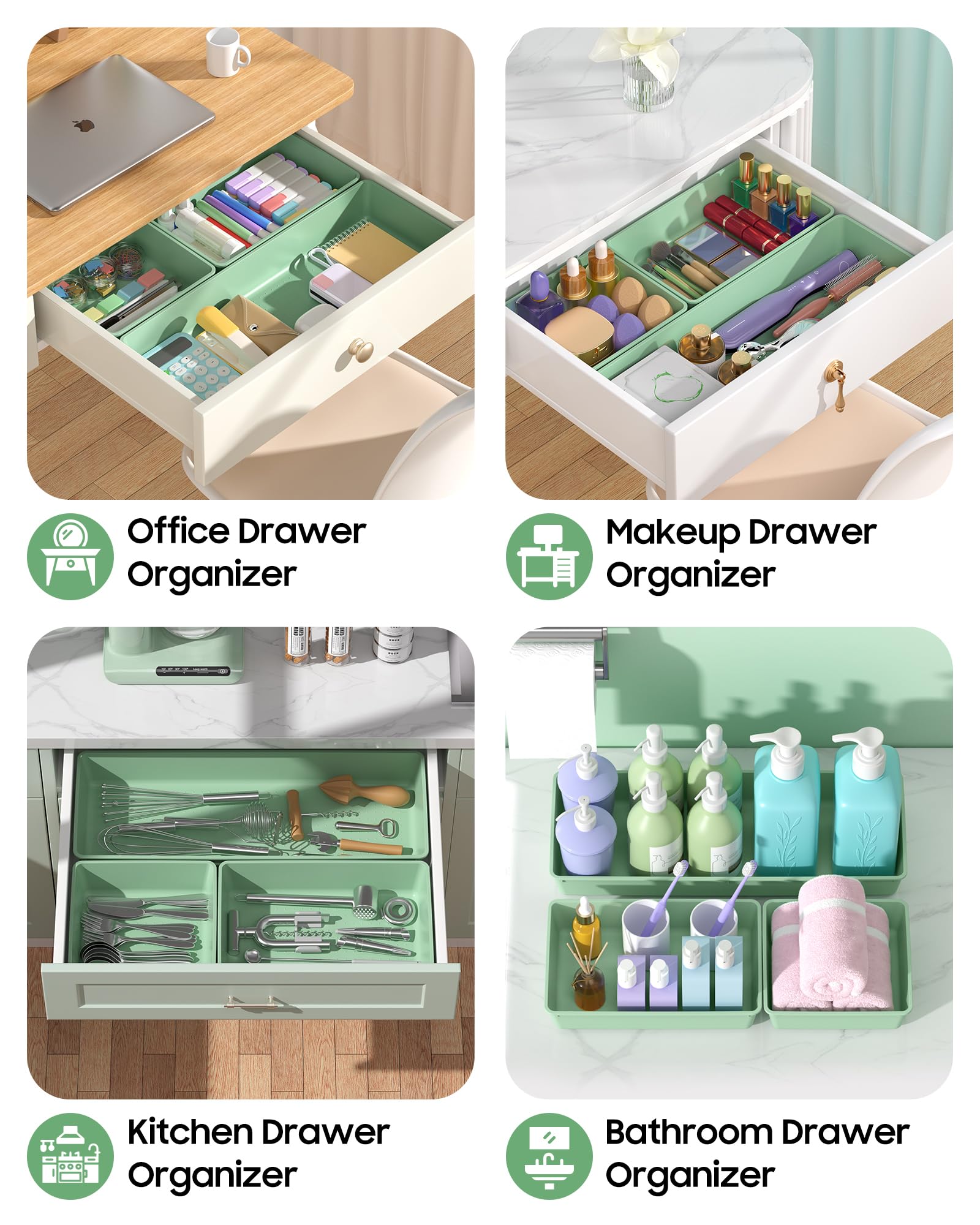 MLIKLU 10 Pack Large Size Plastic Drawer Organizers Set, 3 Sizes Desk Drawer Organizer Trays