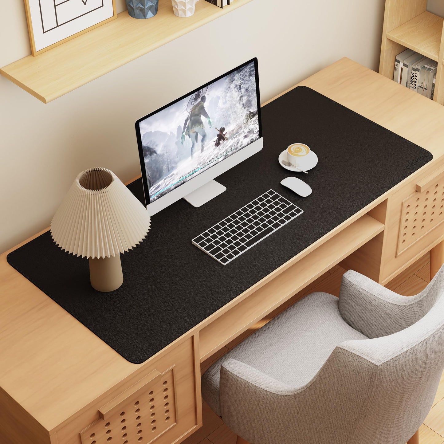 Chihein 51” x 24” Cork & PU Leather Desk Mat (Black) - Large Mouse Pad, Double Sided Waterproof