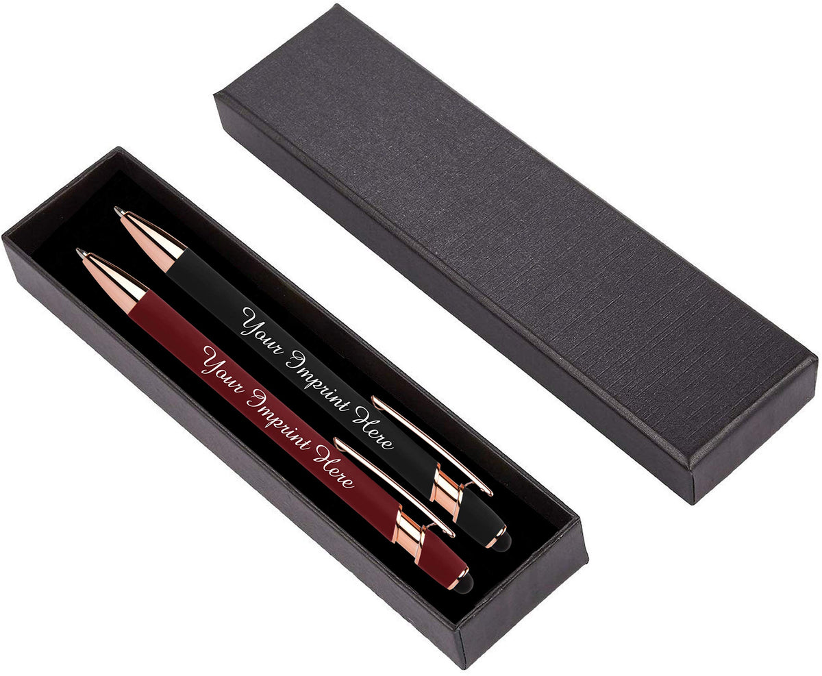 ExpressDesigns™ - Personalized Pens Gift Set - 2 Pack of Rose Gold Soft Touch Metal Pens w/gift box