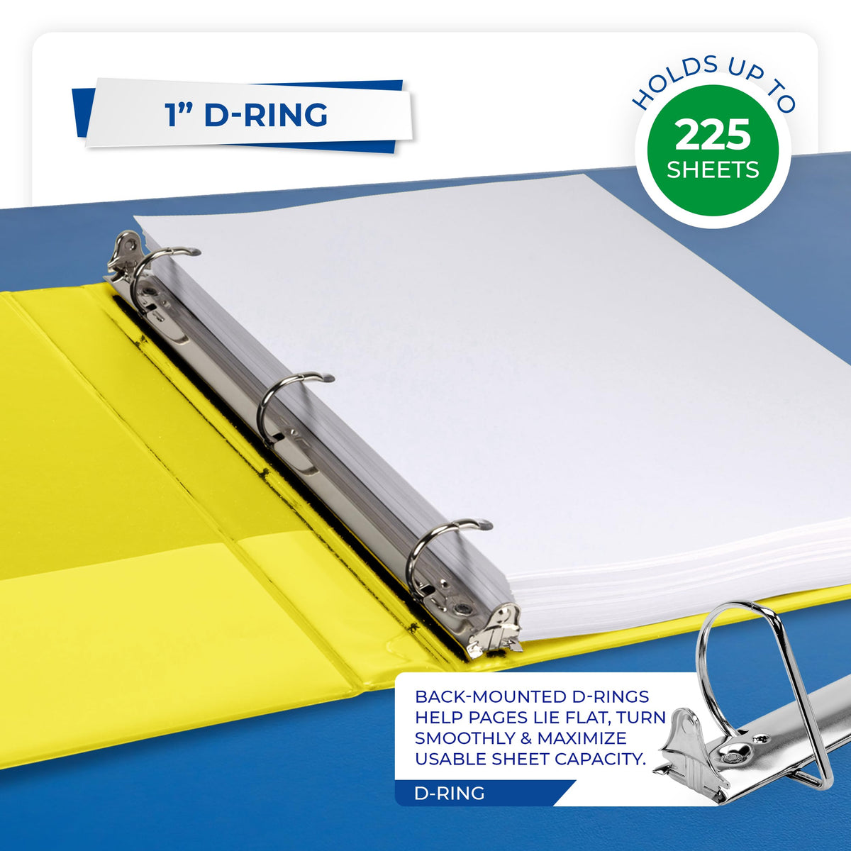 Samsill Durable 1 inch 3 Ring Binder, D Ring Binder, 100% Recycled Chipboard, Yellow, 12 Pack