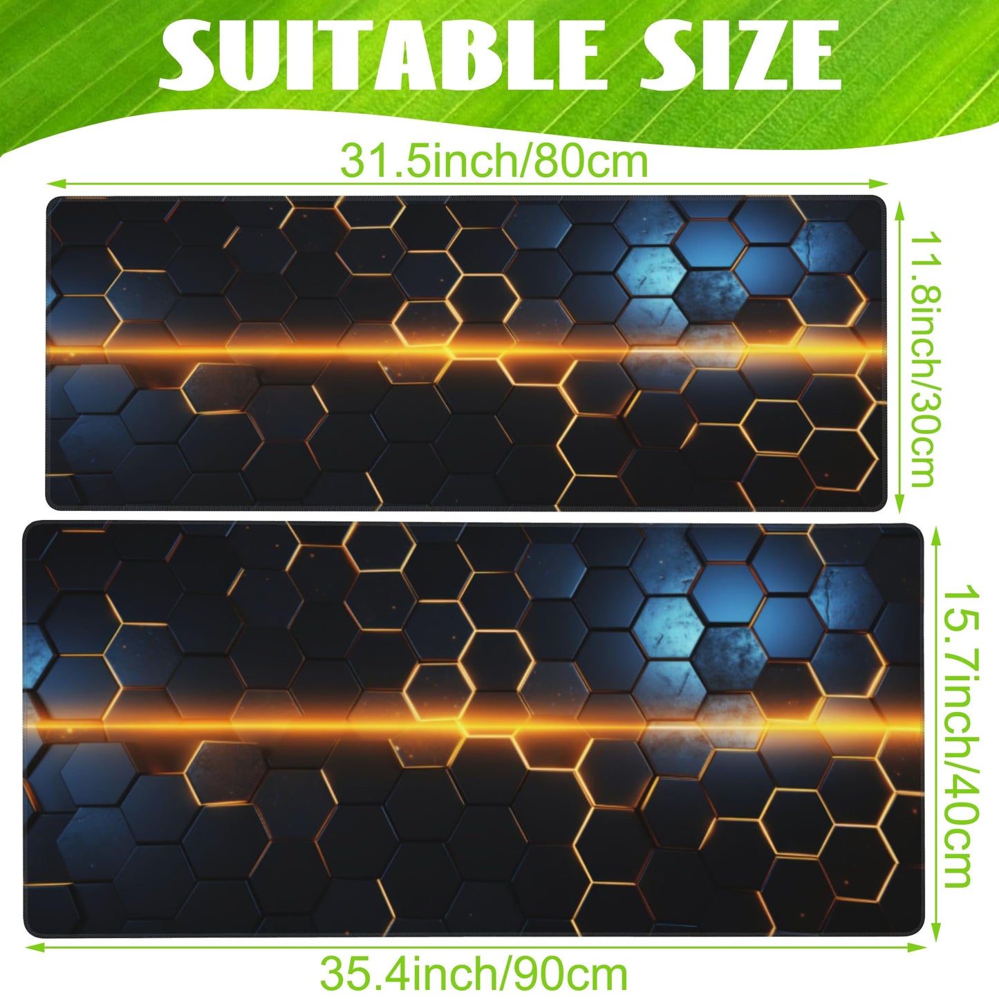 Eflxamz Large Gaming Mouse Pad for Desk,Golden Lines Honeycomb Technology Desk Mat,Honeycomb