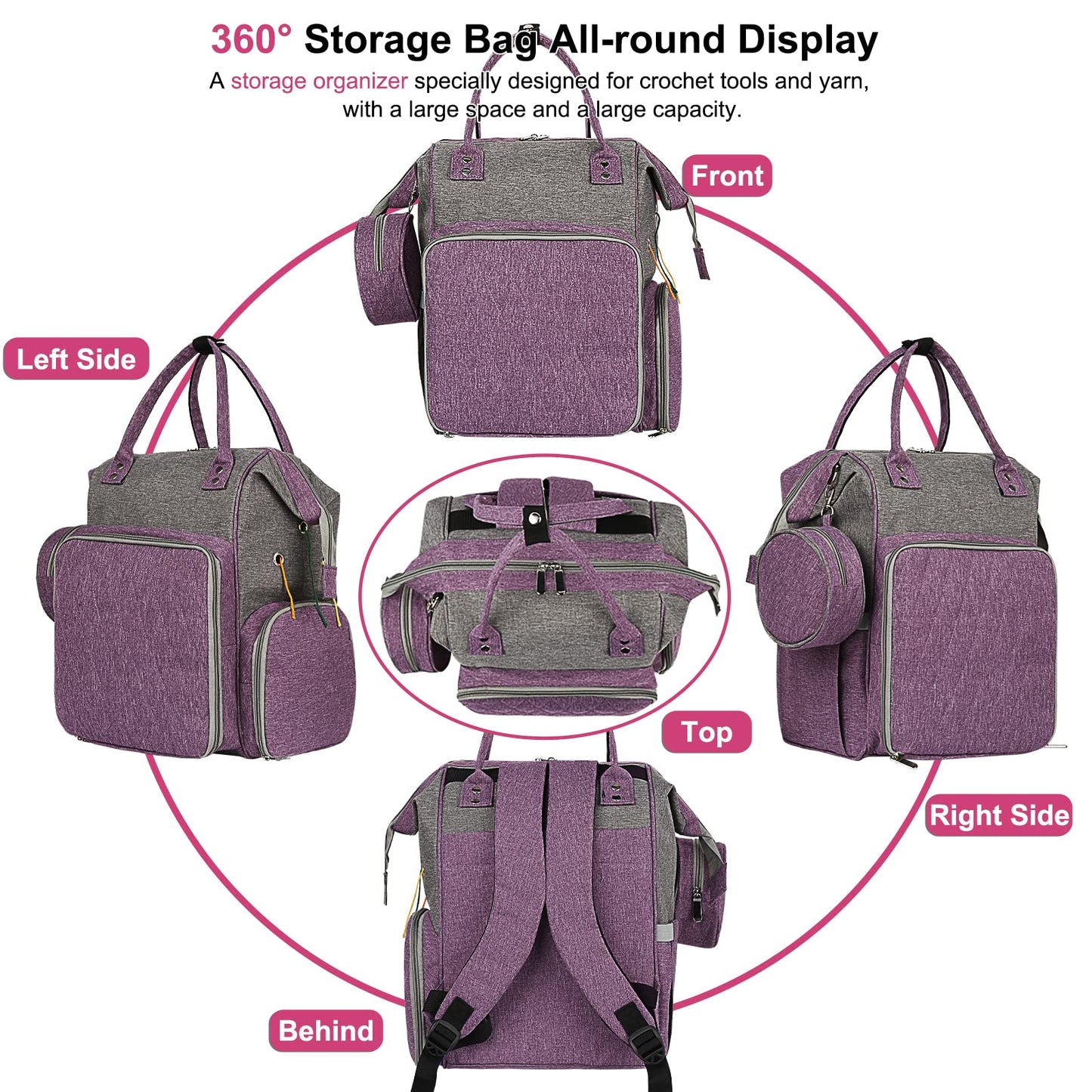 Coopay Knitting & Crochet Bag - Large Yarn Storage Backpack, Portable Organizer for Knitting