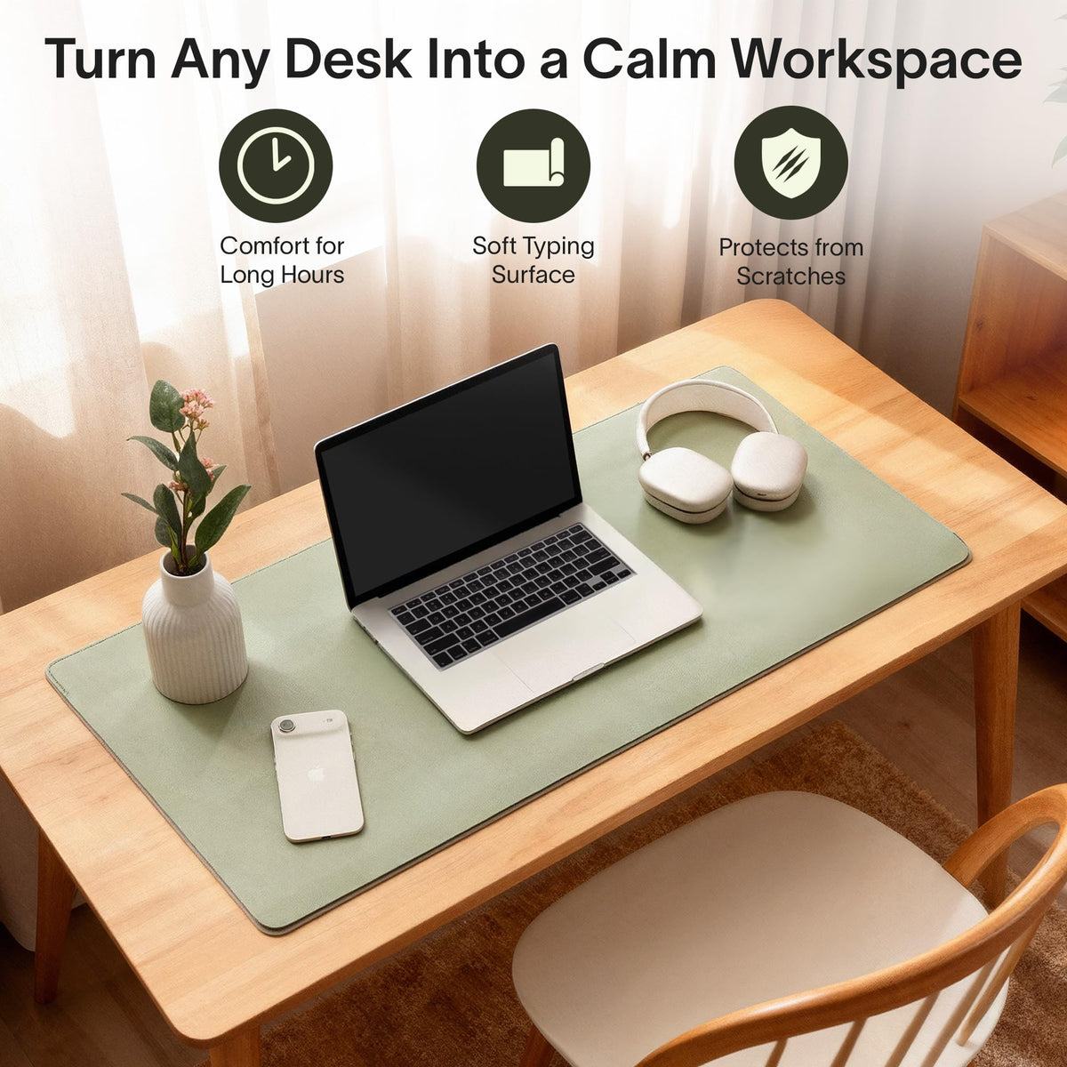 Nordik Felt and Leather Desk Mat - Dual Layer Willow Haze Sage 35 x 17 in