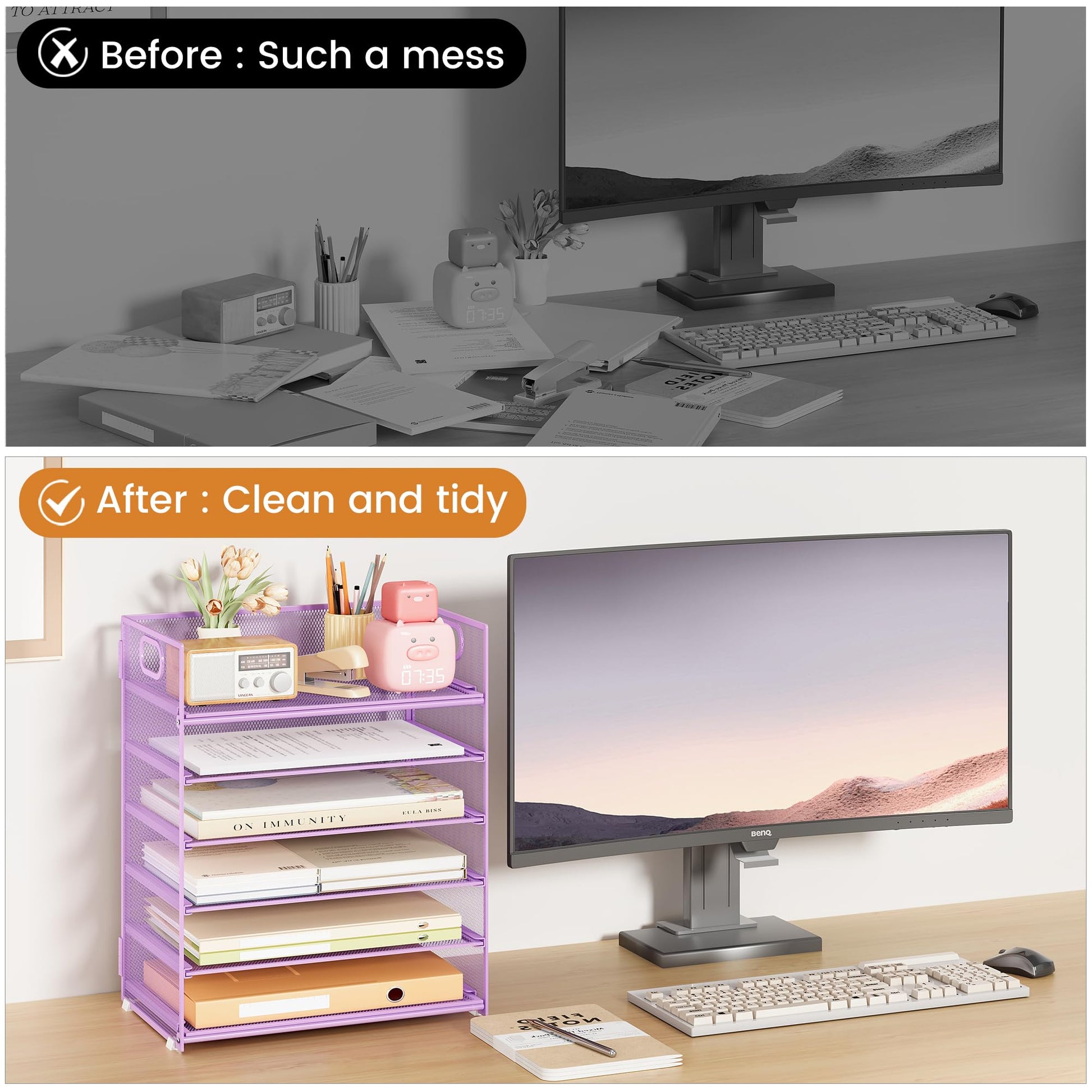 Subekyu 6-Tier Desk Paper Organizer, Desktop File Letter Tray with Handle, Document Sorter and