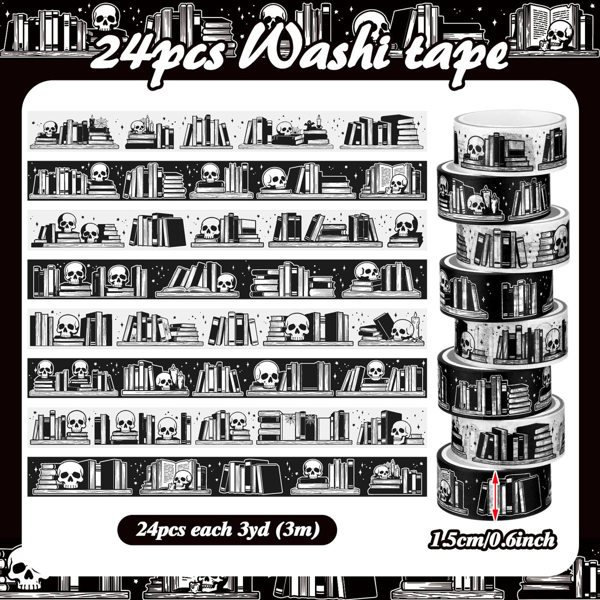 Janlaugh 24 Rolls Halloween Gothic Washi Tape, Book Washi Tape