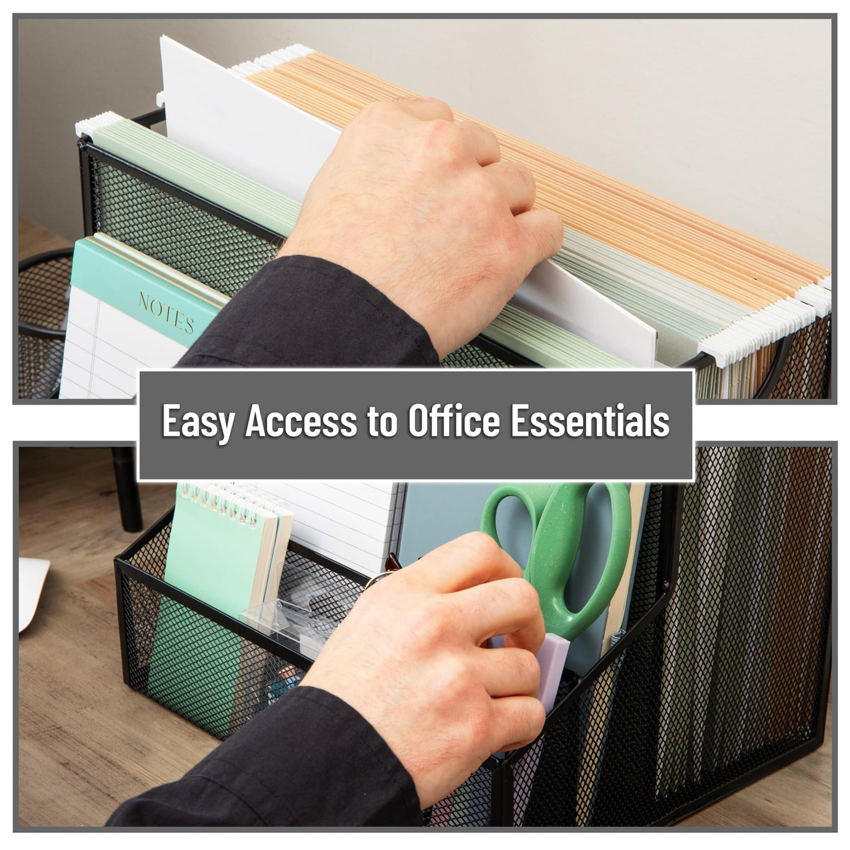 Mind Reader Desktop Organizer with Hanging File Storage, 4 Compartment Letter Size File Holder