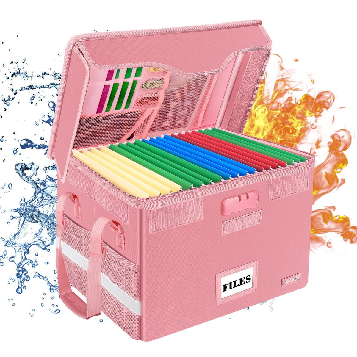 DocSafe Fireproof Document Box with Lock,File Storage Organizer with Zipper Pockets,Collapsible