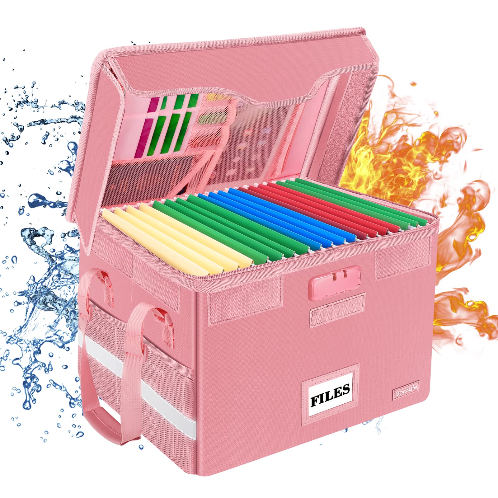 DocSafe Fireproof Document Box with Lock,File Storage Organizer with Zipper Pockets,Collapsible
