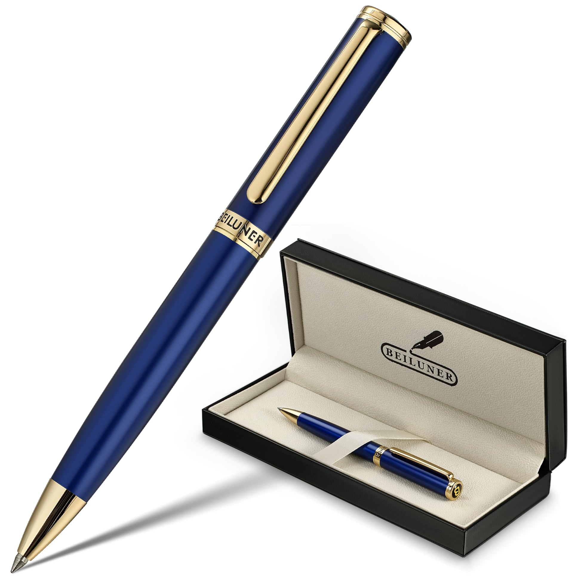 BEILUNER Blue Lacquer Gel Pen - Stunning Luxury Pen with 24K Gold Finish, ADMOK Black Refill