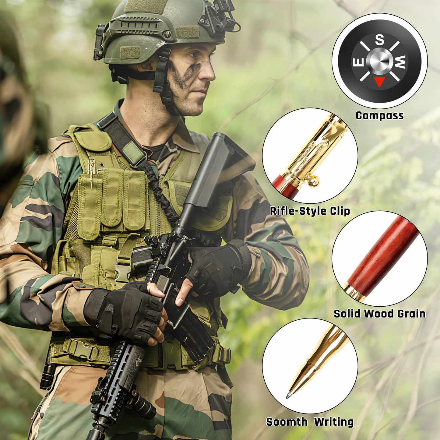 SHALORY Bolt Action Pen with Compass & Extra Refill, Christmas Gifts Thanksgiving Day Gift Cool